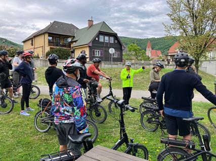 Members of Herts Theatre Club e-biking in Passau.