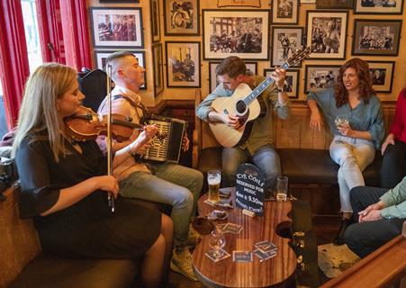 Musicians perform at the Tig Cóilí pub in County Galway, Ireland