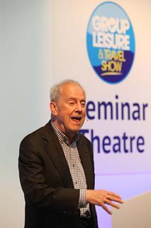 Gyles Brandreth speaking at the Group Leisure & Travel Show 2018