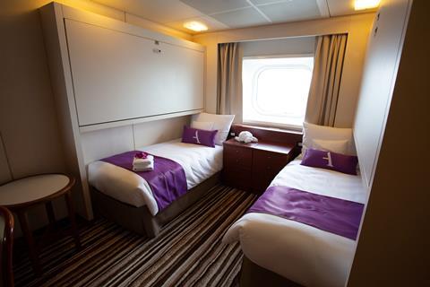 A twin cabin on Ambience, Ambassador Cruise Line