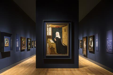 The Tudor Gallery featuring Lady Margaret Beaufort by Meynnart Wewyck (c.1510) loaned by St John's College, Cambridge, at the National Portrait Gallery.