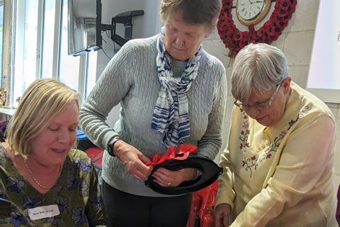 GTOs have a go at making wreaths at The Poppy Factory during the Richmond Reader Club trip