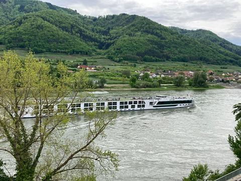 A Scenic river cruise ship travelling from Dürnstein to Melk.