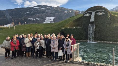 Group in front of the Swarovski Crystal Head Fountain in Austria.