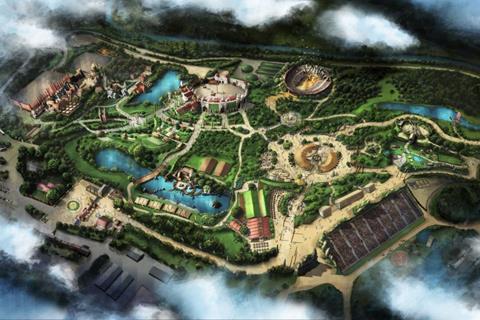 An artist impression of Kynren - The Storied Lands from a bird's eye view