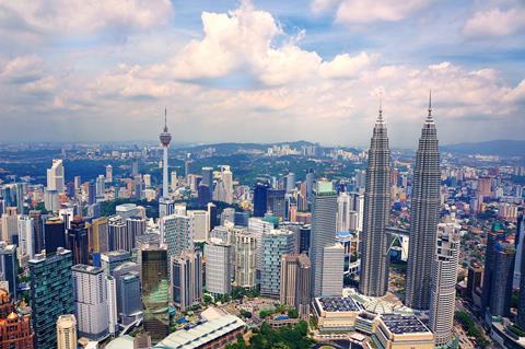 An aerial view of the skyscrapers in Kuala Lumpur, Malaysia