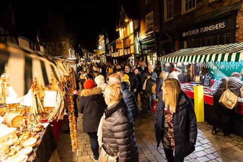 Shoppers fill the streets of Worcester for the Victorian Christmas Fayre.