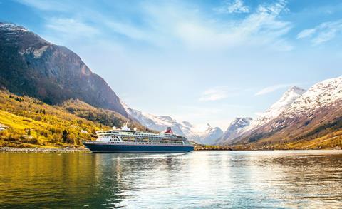Fred. Olsen Cruise Line's Balmoral ship in Olden, Norway.