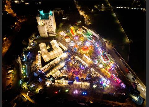 An aerial view of Rochester Christmas Market
