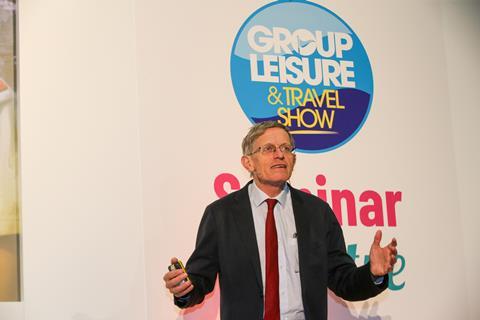 Simon Calder speaking at the 2019 Group Leisure & Travel Show