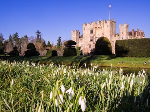 Snowdrops in front of Hever Castle in Kent