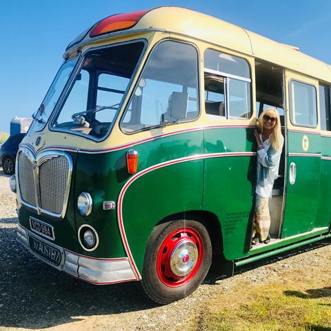 Julie on a coach in Cornwall