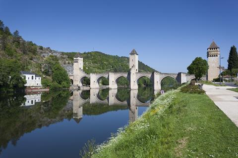 The Valentre bridge in Cahors, France.