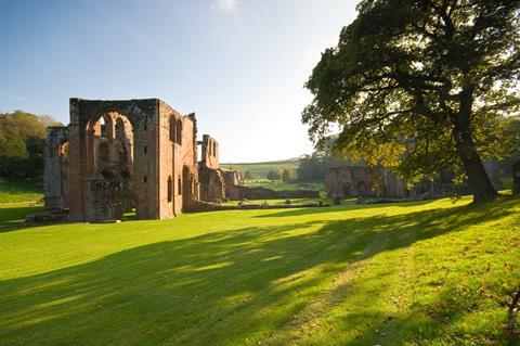 The ruins of Furness Abbey on a sunny day