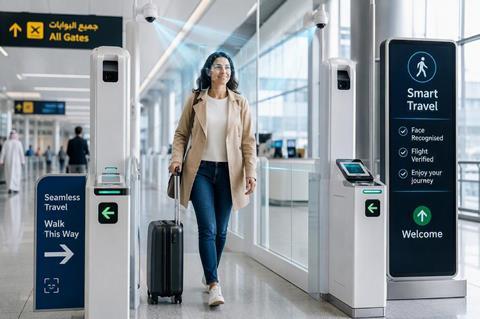 Woman walking through automated airport security