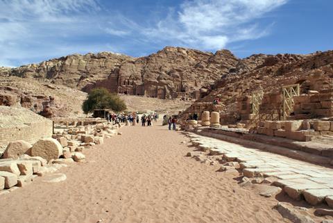 Main street and ruins in Petra, Jordan