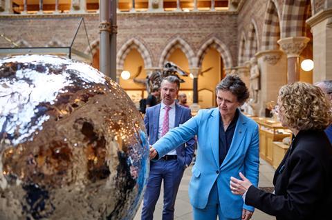 Vice Chancellor with new exhibit Mirror Moon - Fisher Studios and Museum of Natural History, University of Oxford