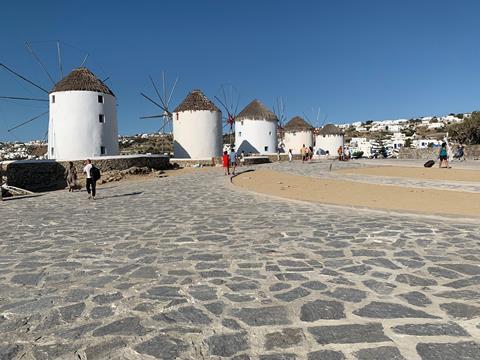 The iconic windmills in Mykonos.