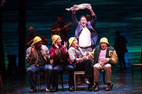 Cast of Come From Away on stage at the Phoenix Theatre in London's West End.