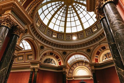 Grand interiors of the National Gallery in London