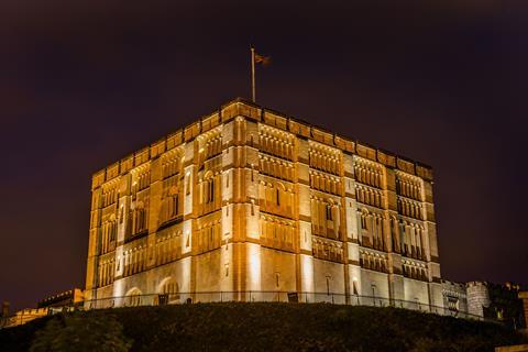 Norwich Castle Keep exterior at night © Norfolk Museums Service