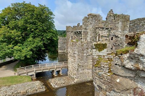 View of Beaumaris Castle and moat in Wales