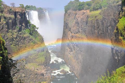 A rainbow at Victoria Falls in South Africa