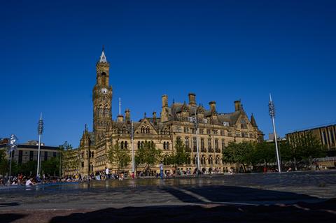 Bradford city centre in Yorkshire