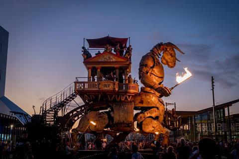A moving minotaur machine at Halle de La Machine, Toulouse, France