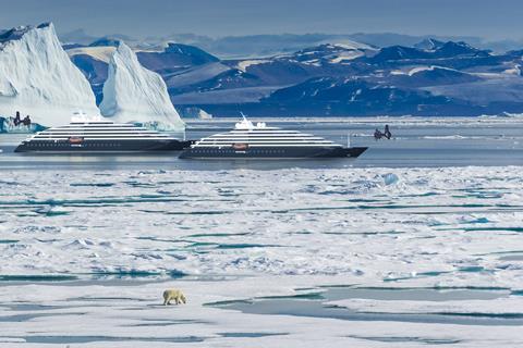 View of Scenic Eclipse I&II on a high Arctic exploration trip