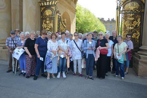 A group of people outside Chatsworth in Derbyshire.