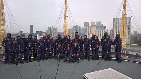 Anne Barnes' group climbing the O2 in London 