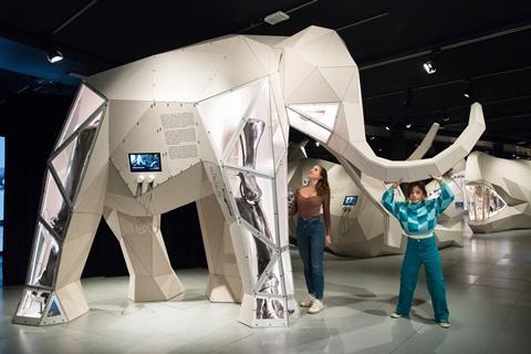 Life-sized 3D model of a mammoth, featured in GIANTS.