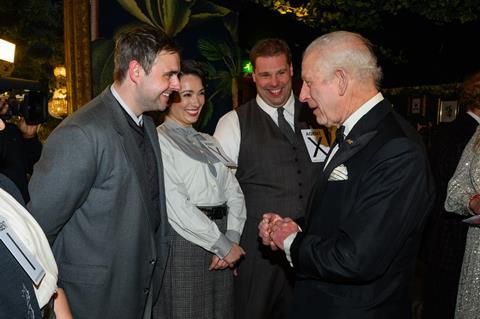 King Charles III meeting the cast of The Comedy About Spies at the 2024 Royal Variety Performance