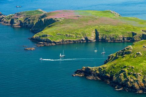 Aerial view of North Haven, Skomer in Pembrokeshire