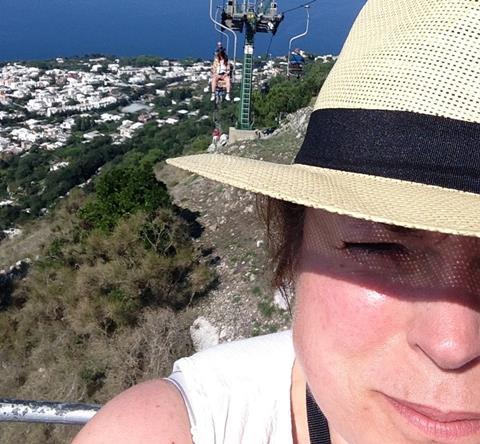 Jackie Cook of Success Tours on the Anacapri chair lift in Italy