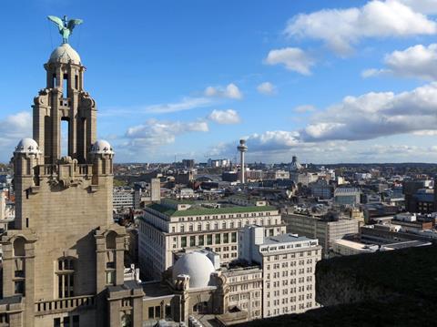 The iconic view from the top of the Royal Liver Building