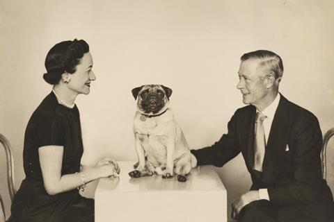 The Duke and Duchess of Windsor late in their marriage portraying a happy life with a jovial pug.