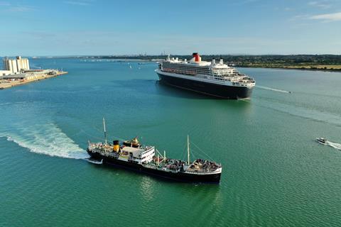Steamship Shieldhall passing the cruise ships