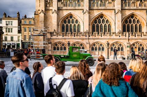 A scene from the Wonka film being shot in Bath