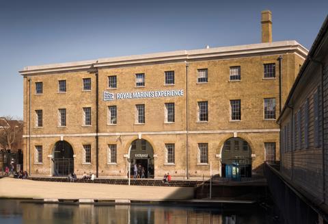 A mockup shown of the royal marines experience beside the dock in Portsmouth