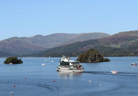 Windermere Lake Cruises' MV Swift on a lake trail