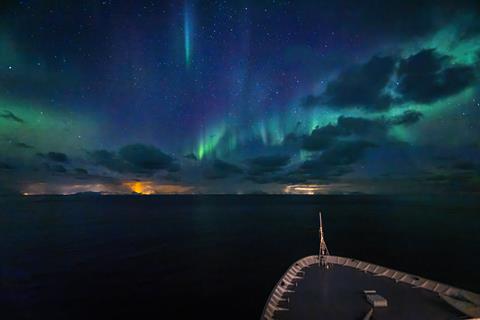 Northern Lights from deck of cruise ship