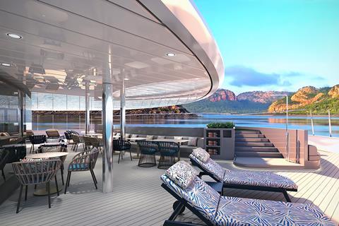 A sun deck and dining area on Scenic Eclipse II cruise ship