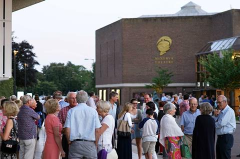 Crowds gather outside Chichester Festival Theatre