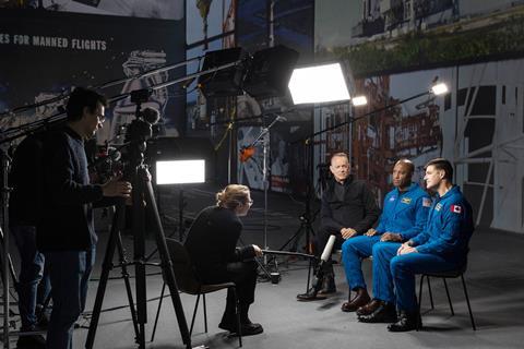 Actor Tom Hanks interviews astronauts for the new Moonwalkers immersive experience in London