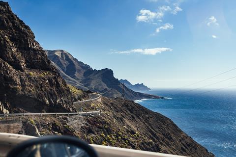 Winding road throughout the cliffs in Gran Canaria, Spain
