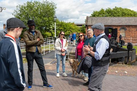 A group talk outside the National Waterways Museum Ellesmere Port