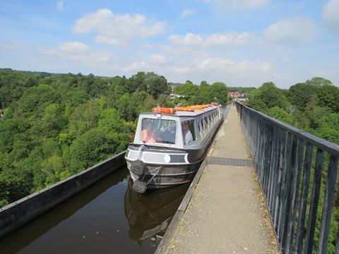 Little Star narrowboat on the Pontcysyllte Aqueduct in North Wales