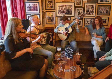 Musicians perform at the Tig Cóilí pub in County Galway, Ireland